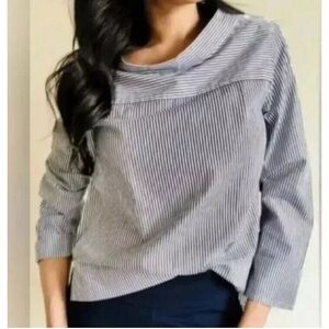 JCrew Funnelneck Striped Shirt‎ Low High Hem Coastal Preppy size 4